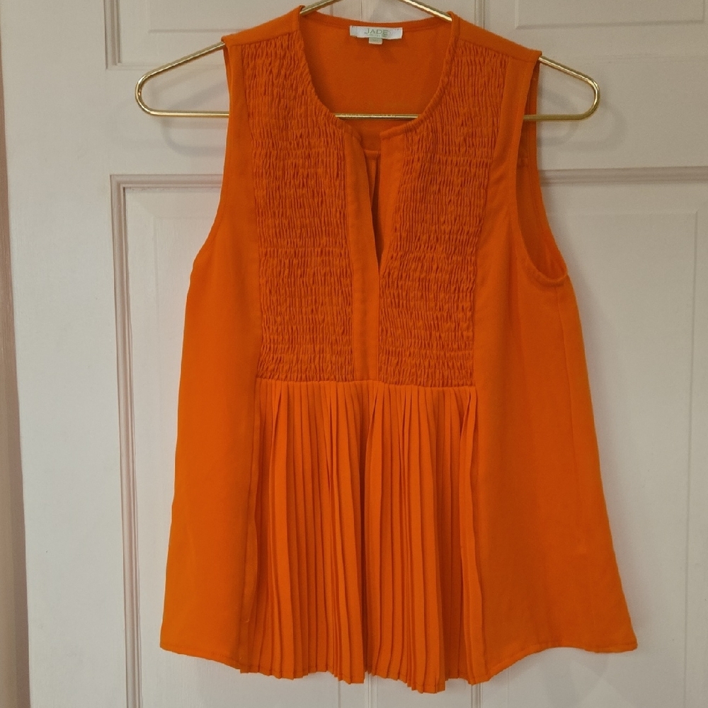 Jade Orange Sleeveless Pleated Blouse